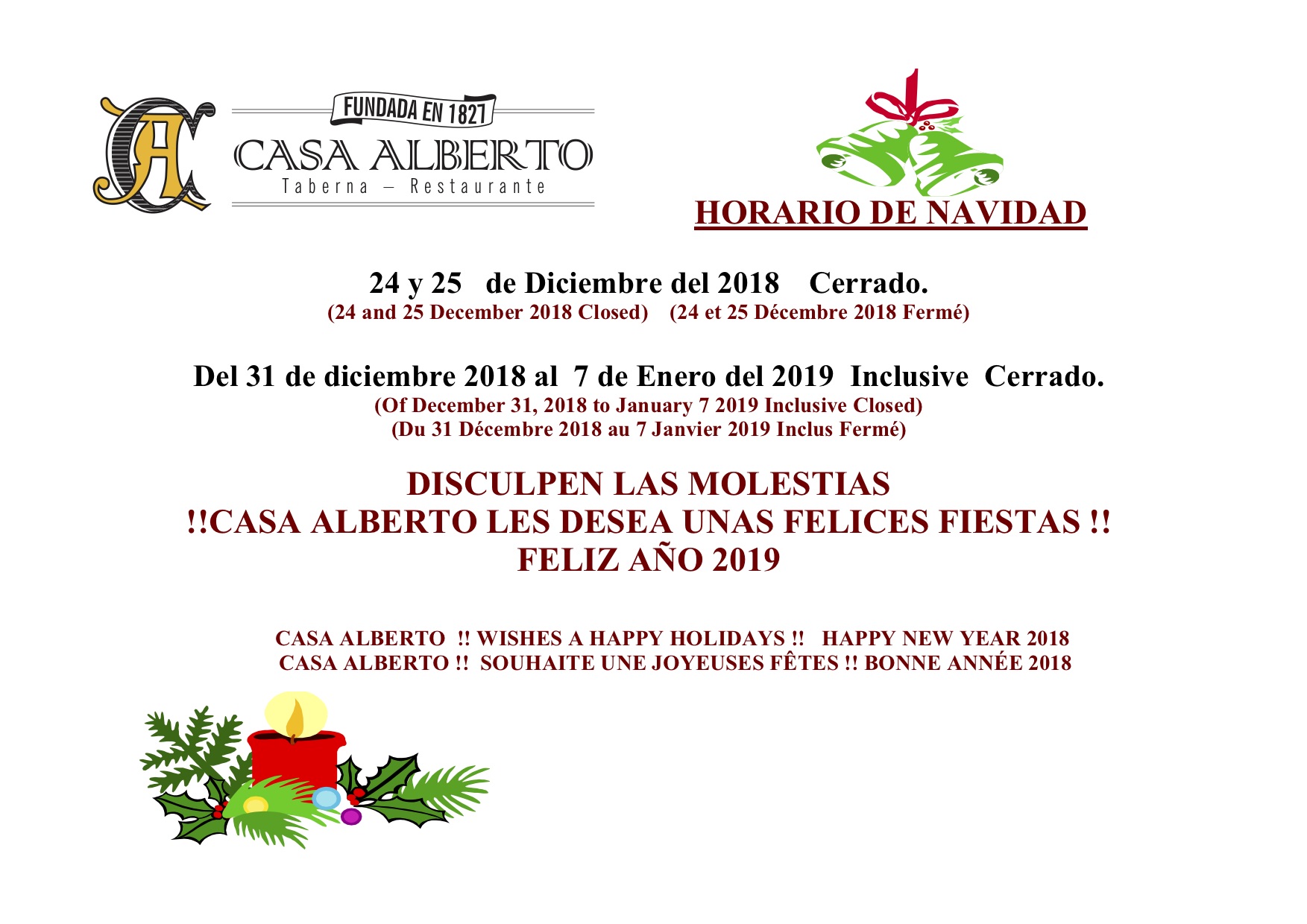 HORARIO DE NAVIDAD 2018