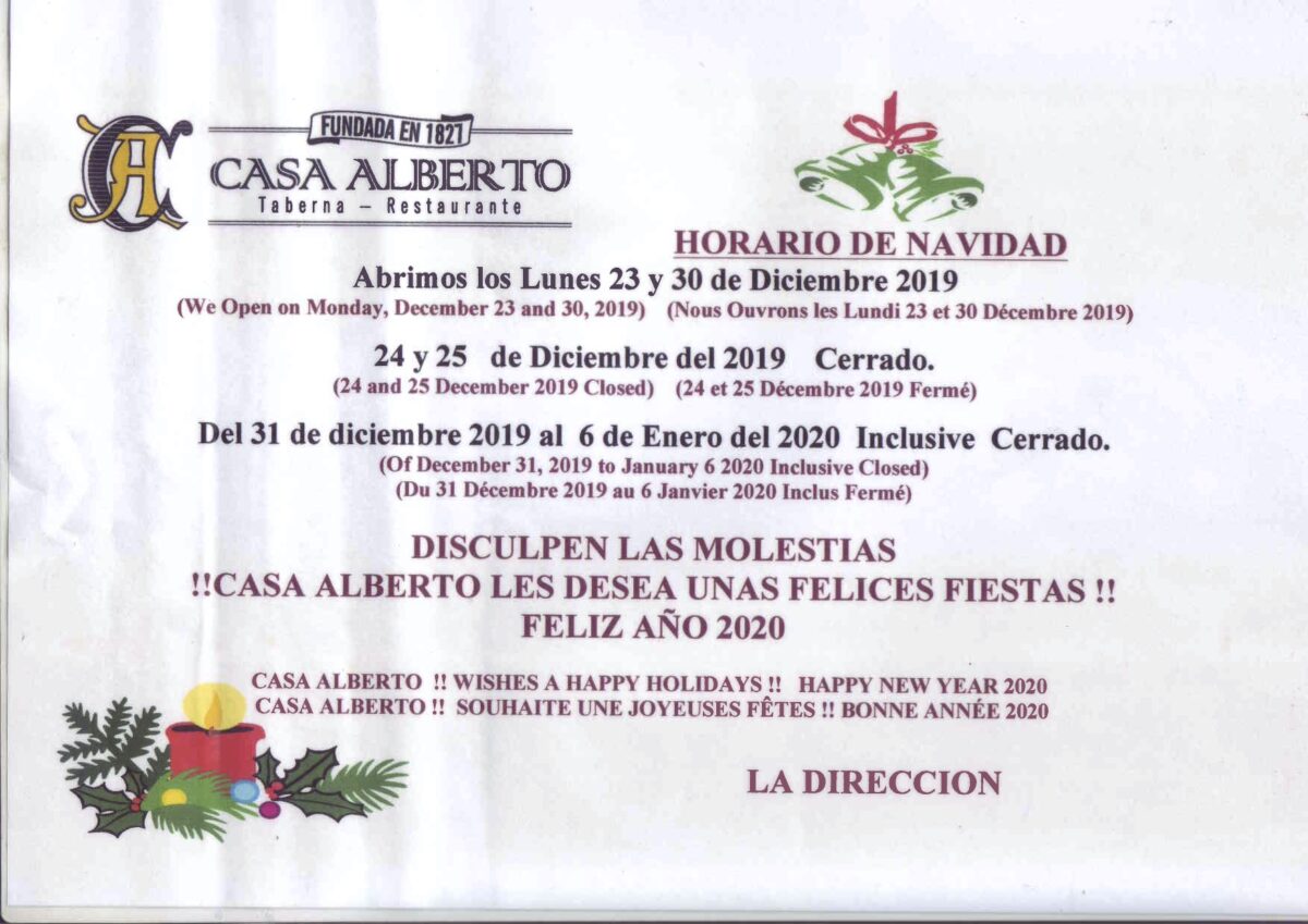 Horarios en estas Navidades